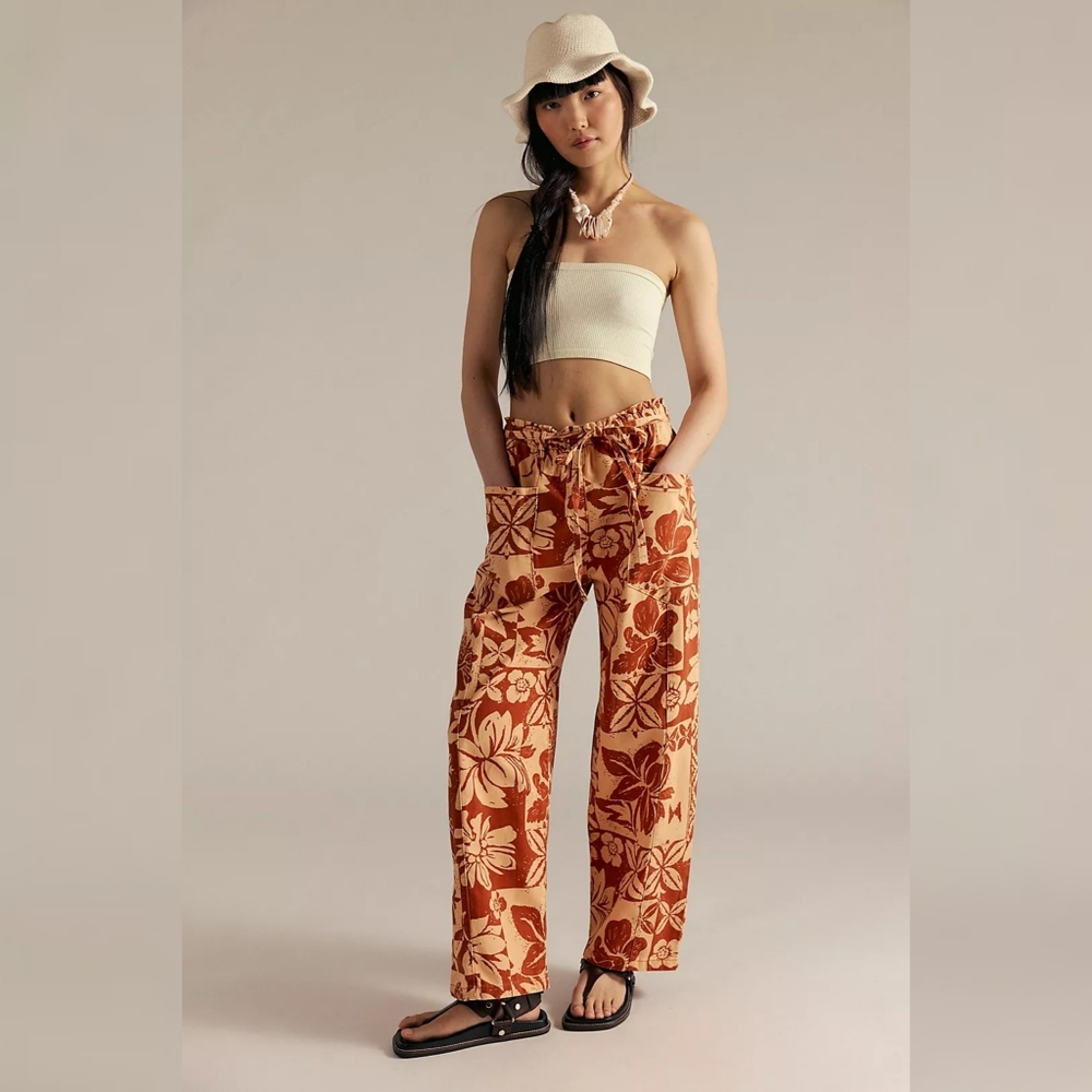 Free People We The Free Mirage Printed Pull-on Jeans Orange Women's